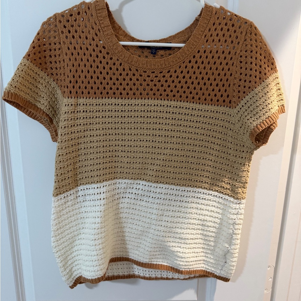 RACHEL Rachel Roy Brown, Tan, and Cream Short Sleeve Top